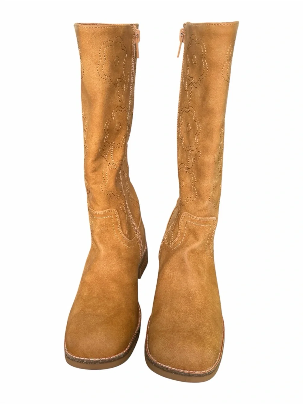 Steve Madden Tan Suede Floral Knee-High Kids Boots